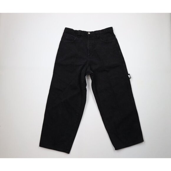 Vintage 90s Iceberg Jeans Mens 32x28 Spell Out Baggy Hip Hop Denim Jeans Black